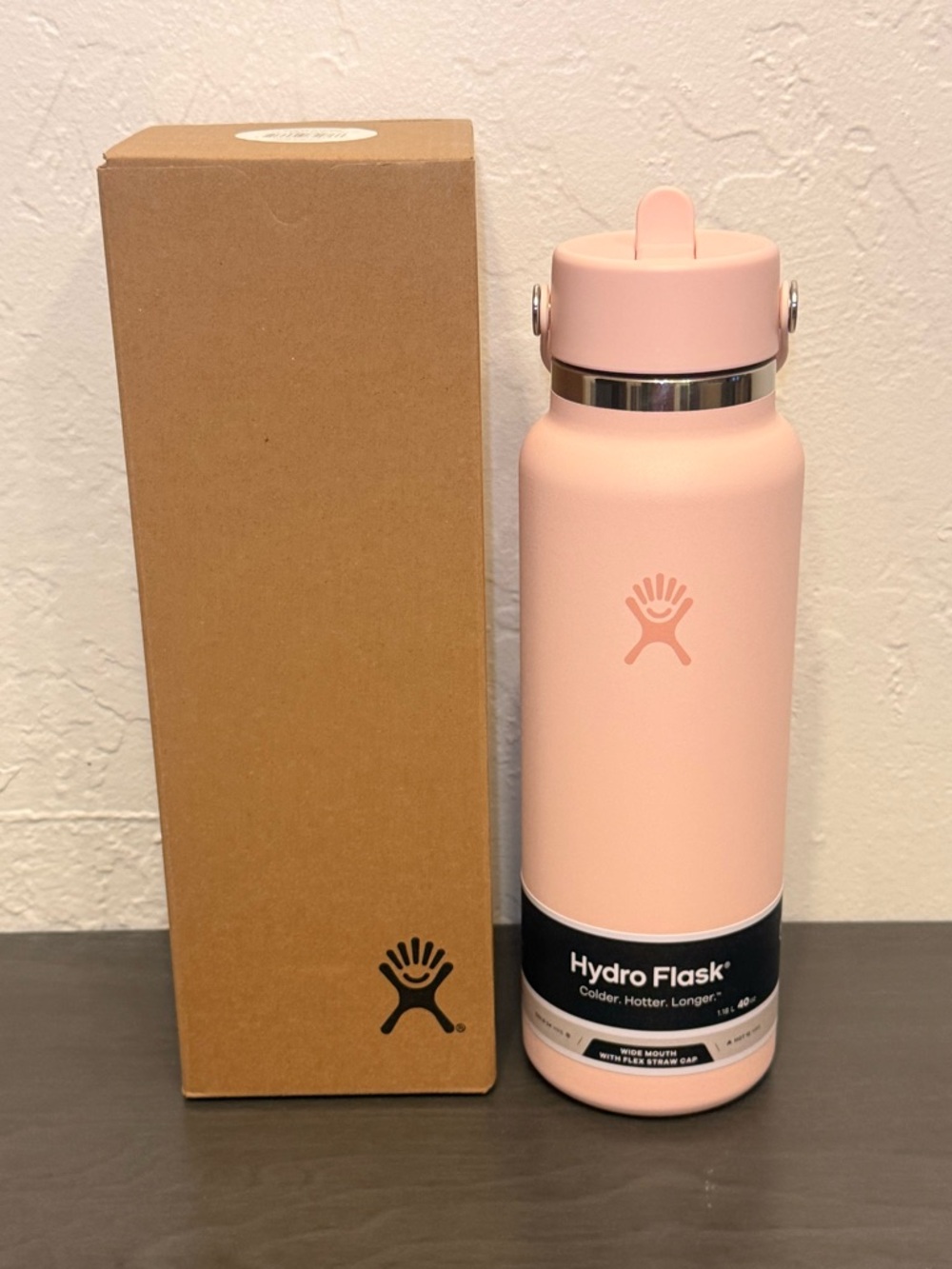 Hydro Flask 40oz Wide Mouth Water Bottle w/ Flex Straw Cap – Trillium/ Pink– New